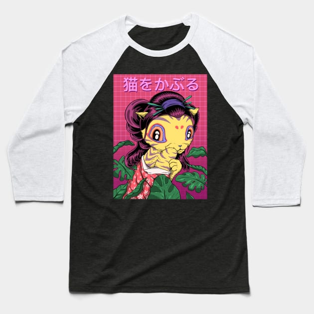 Neko Geisha Baseball T-Shirt by drixalvarez